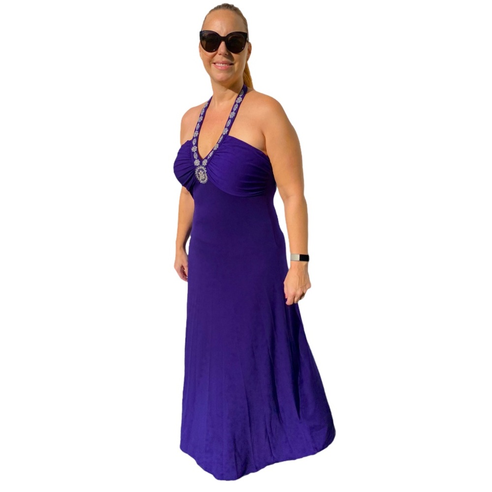 Purple Formal Gown with Beaded Neckline by Spense sz 14